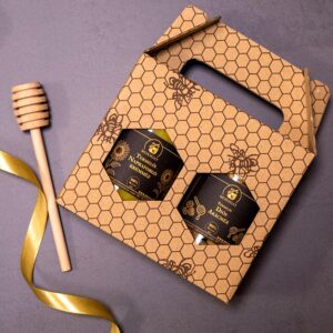Mézeskettes díszdobozos méz, méhsejt mintájú díszítéssel