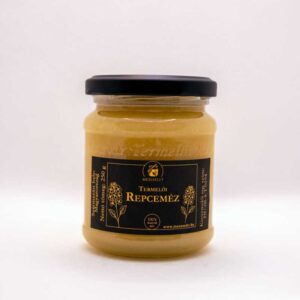 Repceméz 250 grammos kiszerelésben, elegáns üvegben, modern matt fekete kupakkal és címkével.
