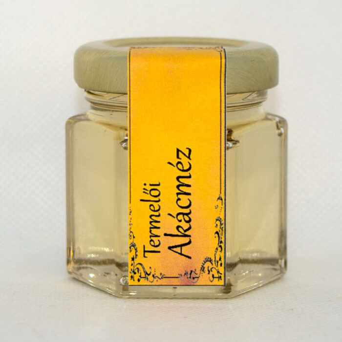 Akácméz mini 65 g-os hexagon alakú üvegben.